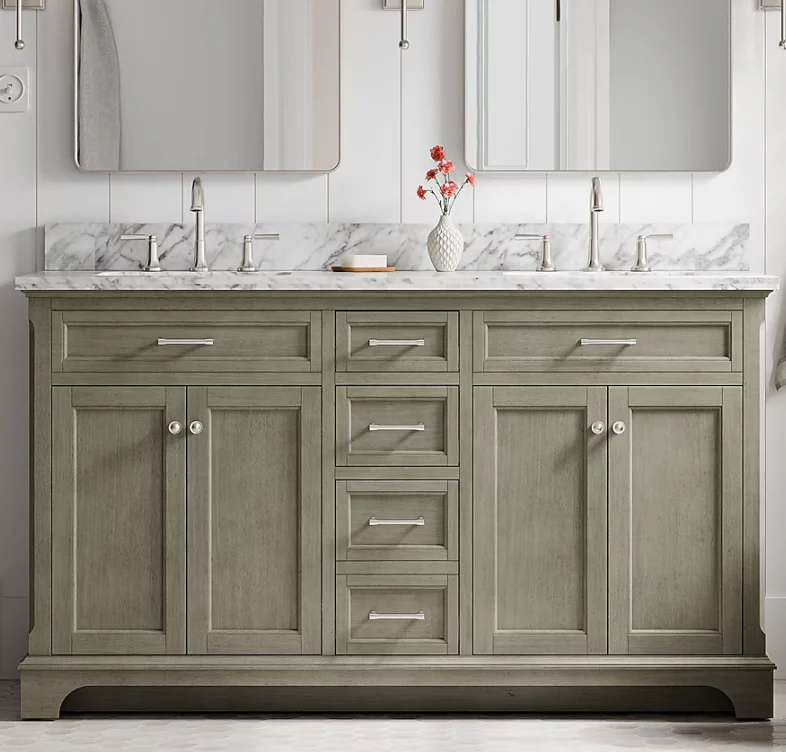 allen + roth Roveland 60-in Smokewood Undermount Double Sink Bathroom Vanity with Natural Carrara Natural Marble Top (Open Box)