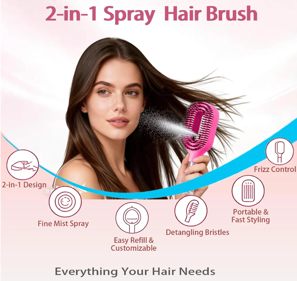 Hair Brush with Water Spray - 2-in-1 Detangler Brush for Frizz Control (new) - Image 2