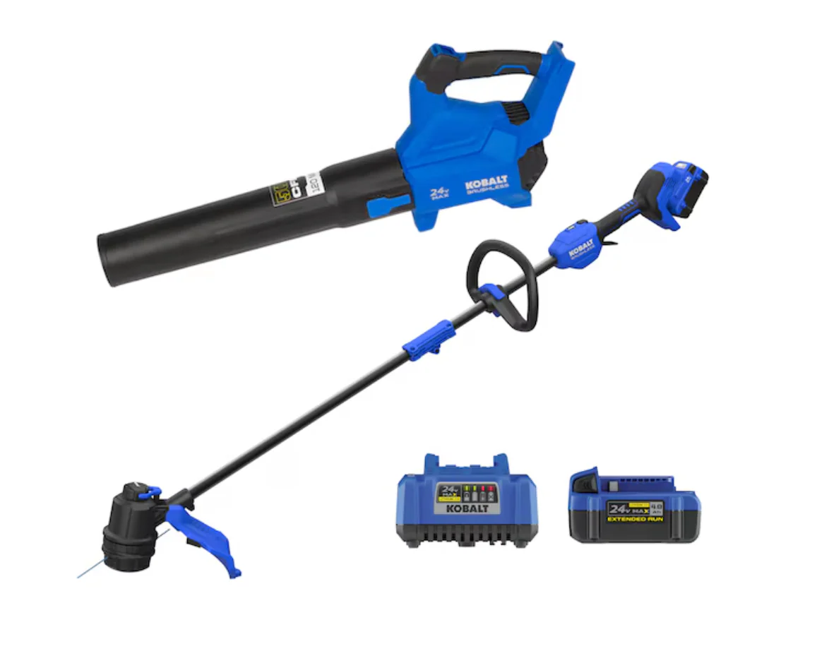 Kobalt Quiet Tech 24-volt Cordless Battery String Trimmer and Leaf Blower and Combo Kit 4 Ah (Battery Included) (Charger Included) (used)
