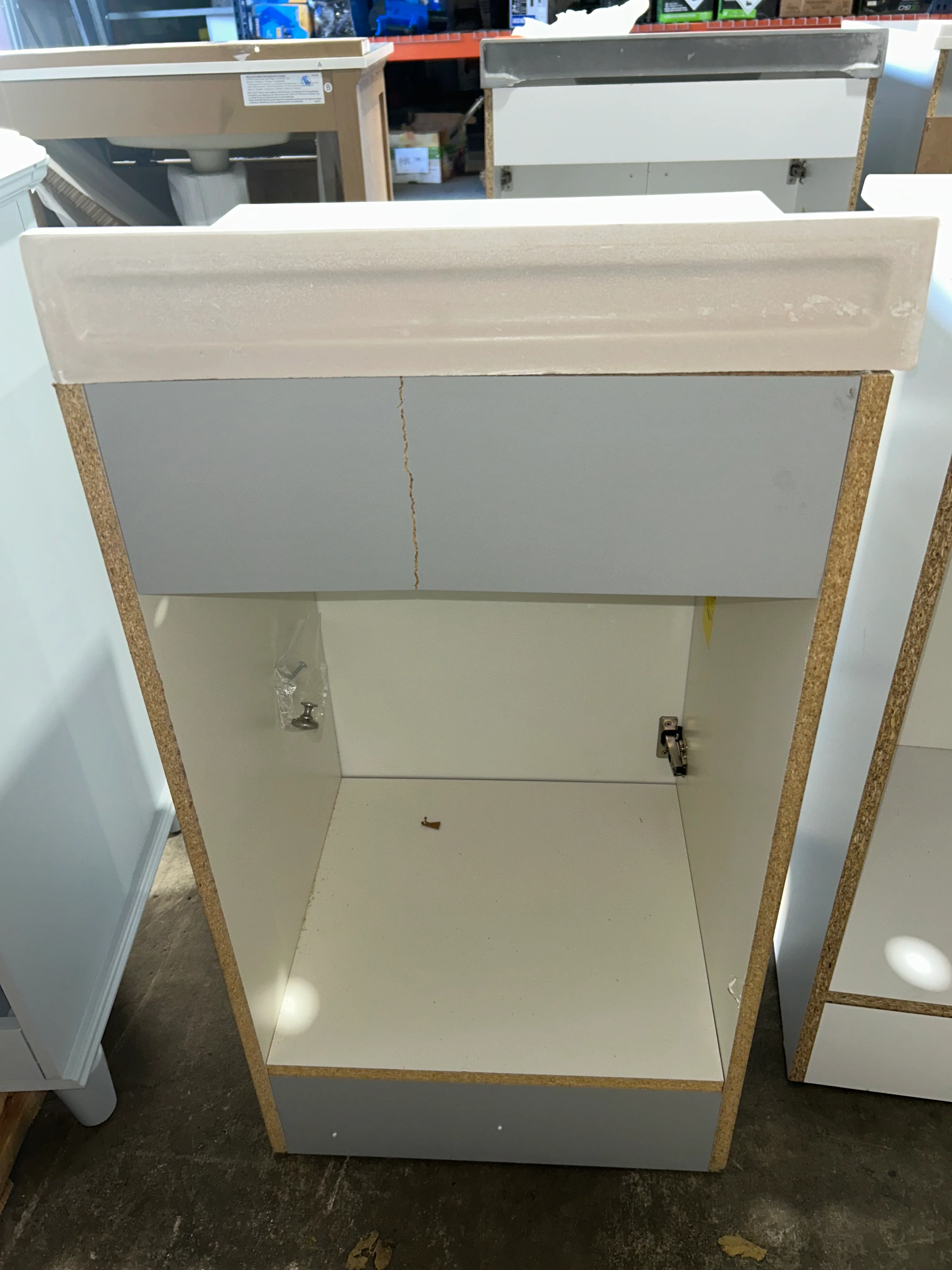 Project Source Dover 18-in Light Gray Single Sink Bathroom Vanity with White Cultured Marble Top (damaged) - Image 3