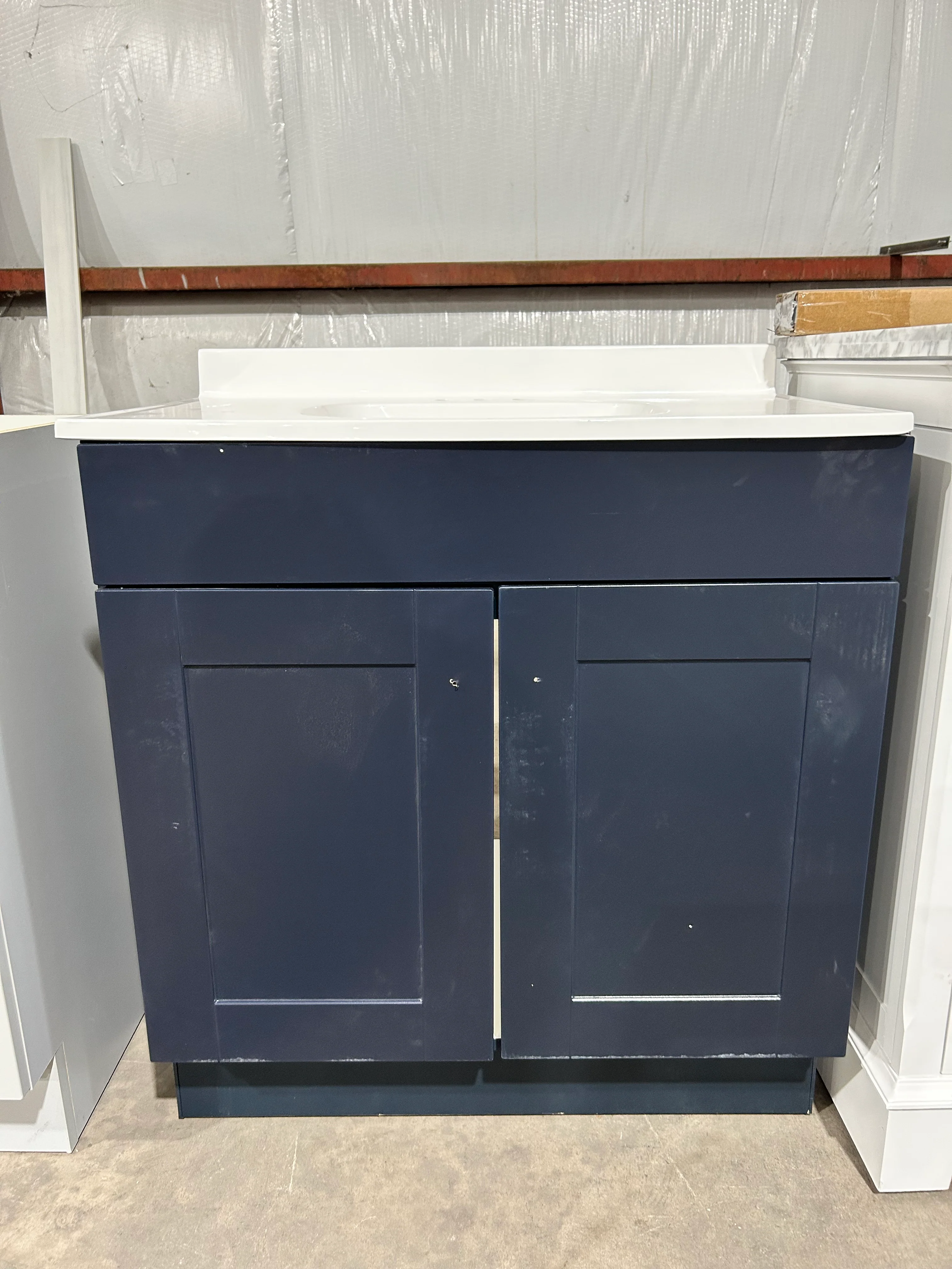 Project Source Dover 30-in Navy Blue Single Sink Bathroom Vanity with White Top (DAMAGED) - Image 2